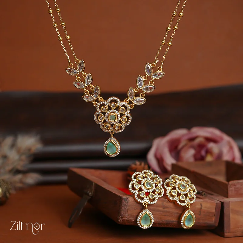 Women’s retro earrings-SN1011329 - Premium Antique AD Stone Double Layer Necklace with Earrings