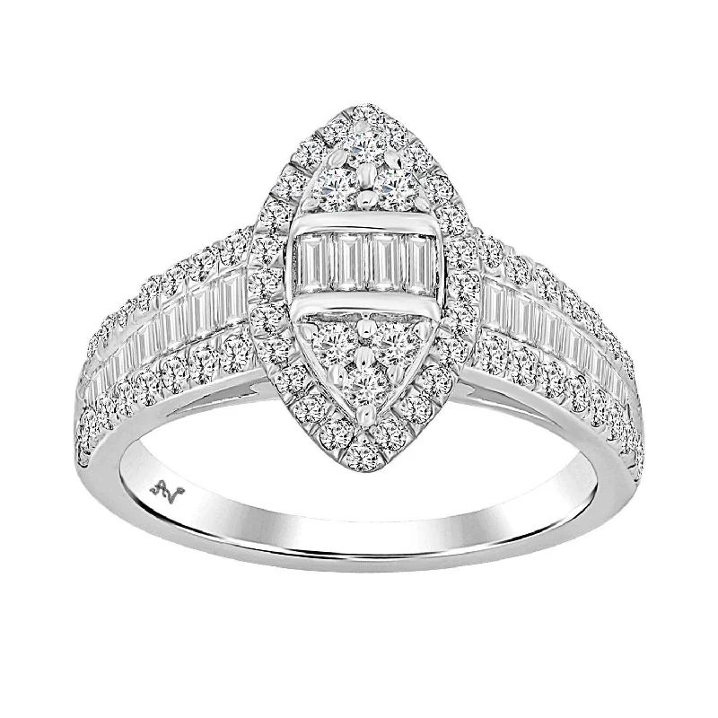 Women’s boho ring-LADIES RING 1.00CT ROUND/BAGUETTE DIAMOND 14K WHITE GOLD