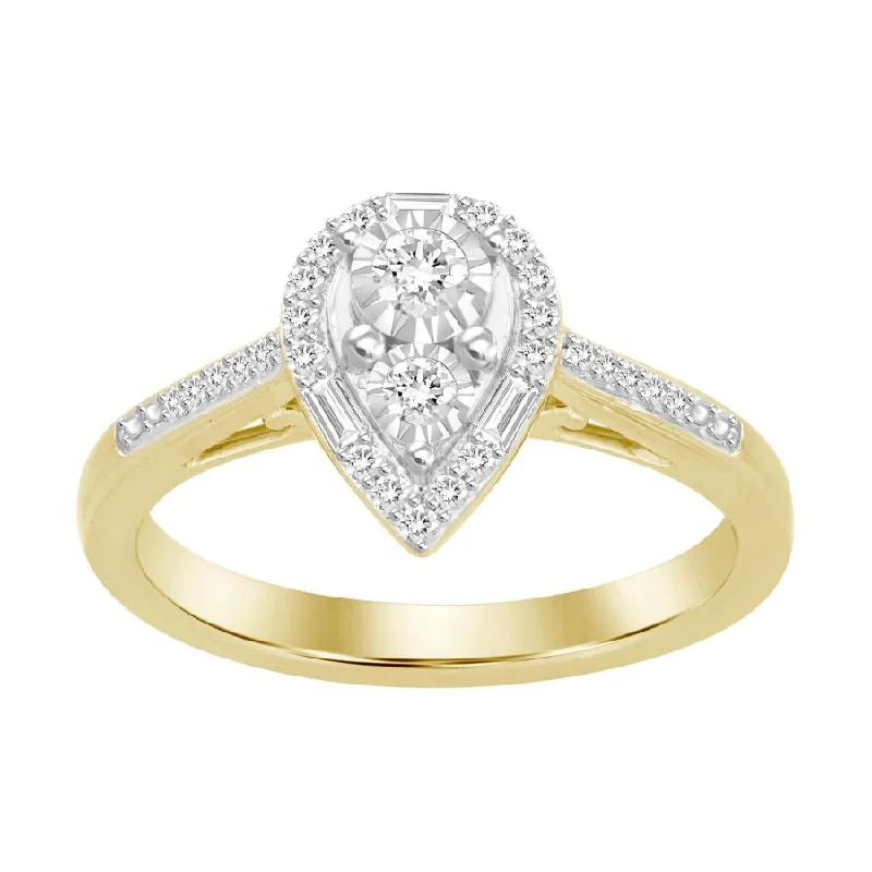 Women’s classic diamond ring-LADIES RING 0.25CT ROUND/BAGUETTE DIAMOND 10K YELLOW GOLD