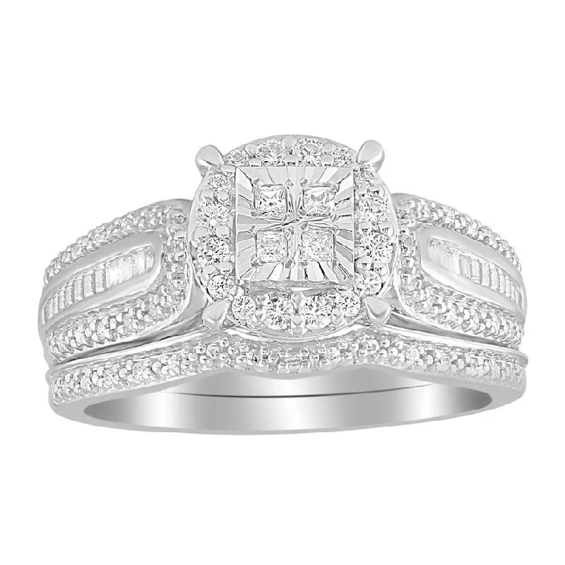 Women’s adjustable ring-LADIES BRIDAL RING 0.33CT ROUND/PRINCESS/BAGUETTE DIAMOND 10K WHITE GOLD