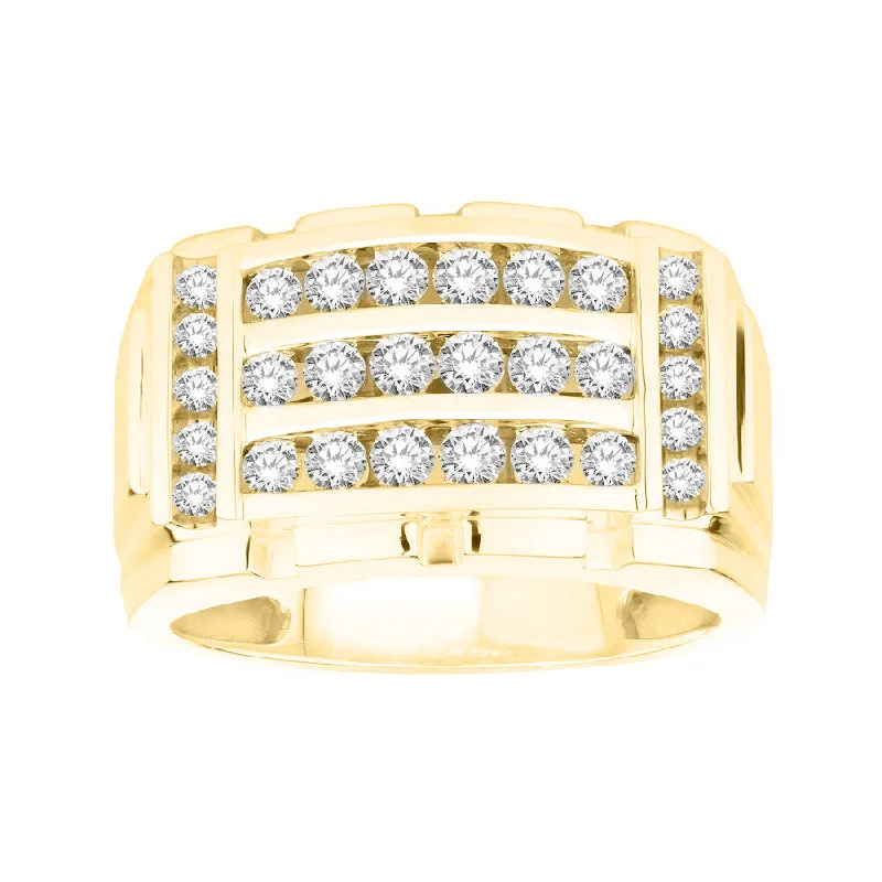 Women’s platinum ring-MEN'S RING 1.00CT ROUND DIAMOND 10K YELLOW GOLD