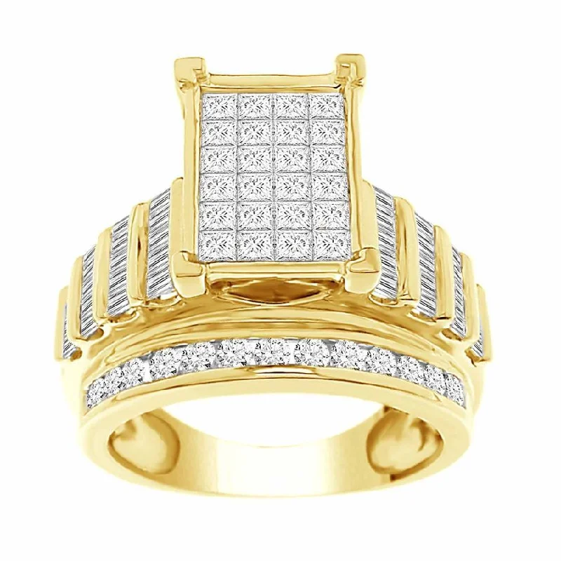 Women’s gold ring-LADIES RING 2.00CT ROUND/PRINCESS/BAGUETTE DIAMOND 10K YELLOW GOLD