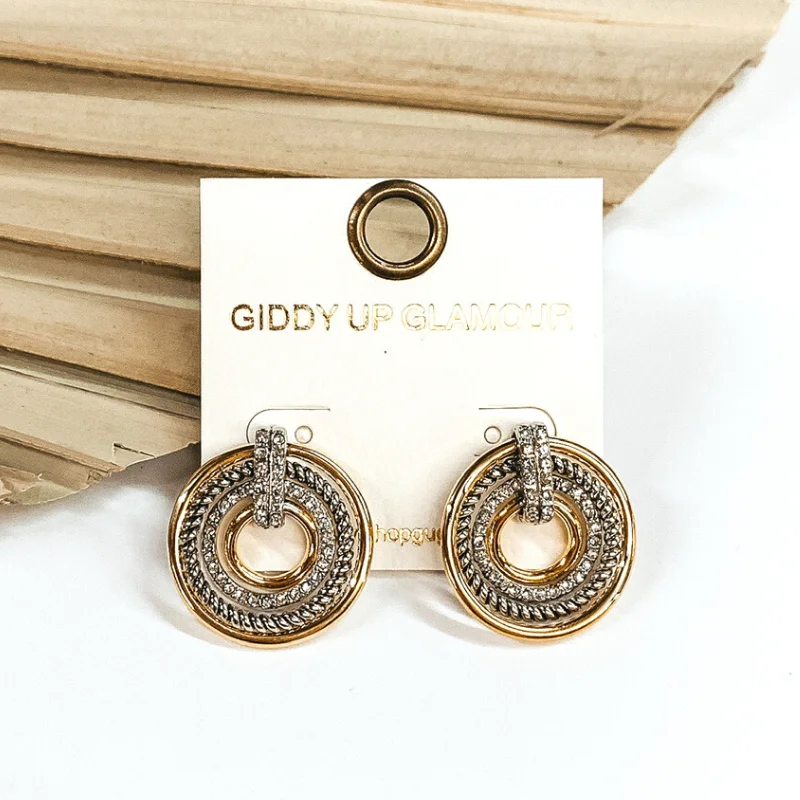 Women’s layered earrings-Medium Two Toned Multi-Circled Stud Earrings