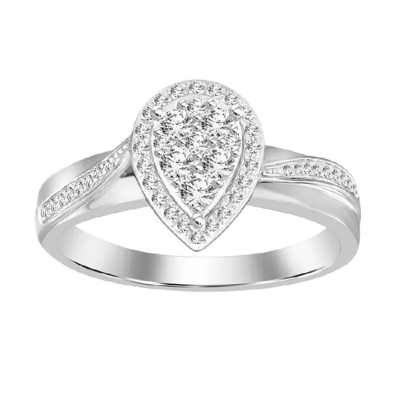 Women’s bold cocktail ring-LADIES RING 0.25CT ROUND DIAMOND 10K WHITE GOLD