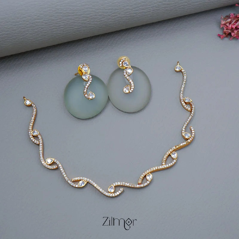 Women’s gold hoop earrings-SN1011453 - AD Stone Choker Necklace Earrings Set