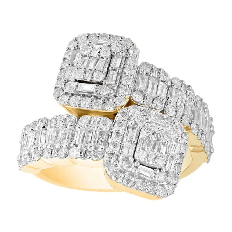 Women’s engagement ring-MEN'S RING 2.00CT ROUND/BAGUETTE DIAMOND 10K YELLOW GOLD