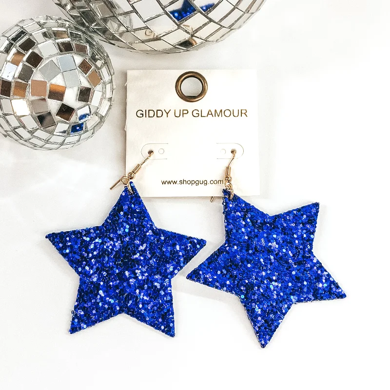 Women’s elegant silver earrings-Glitter Star Earrings in Blue