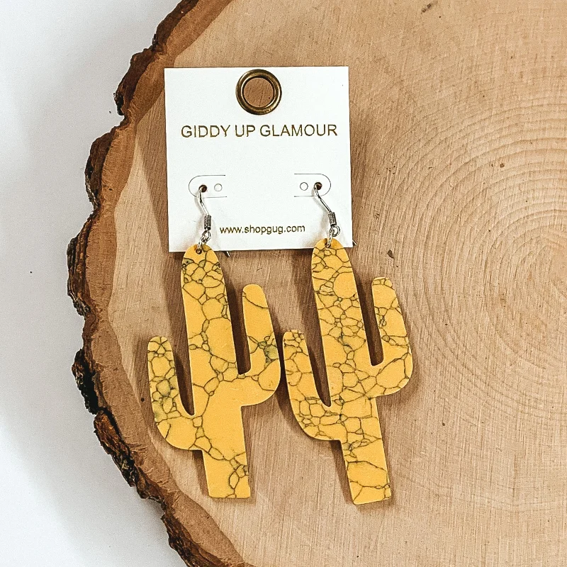 Women’s silver dangle earrings-Set in Stone Cactus Cutout Earrings in Yellow