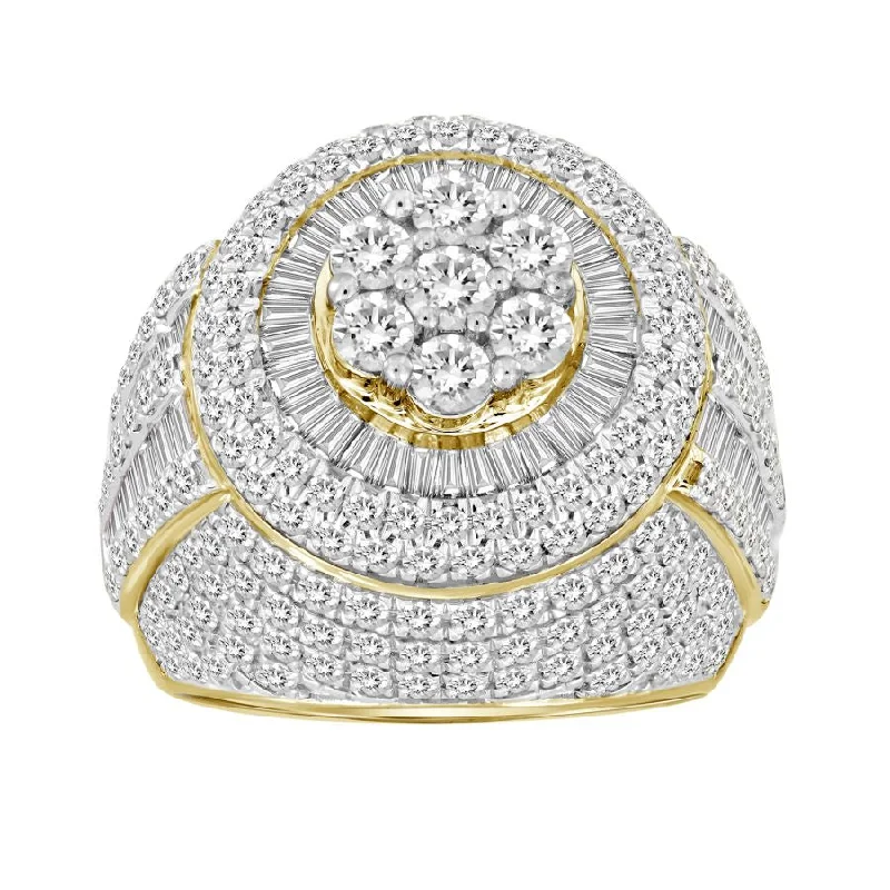 Women’s romantic ring-MEN'S RING 5.00CT ROUND/BAGUETTE DIAMOND 10K YELLOW GOLD