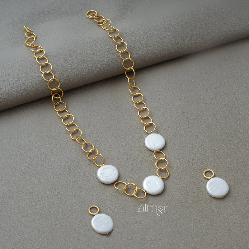 Women’s oval earrings-AS1011271 - Circle Pattern with Pearl Necklace Earrings Set