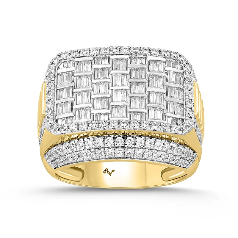 Women’s boho ring-MEN'S RING 2.00CT ROUND/BAGUETTE DIAMOND 10K YELLOW GOLD