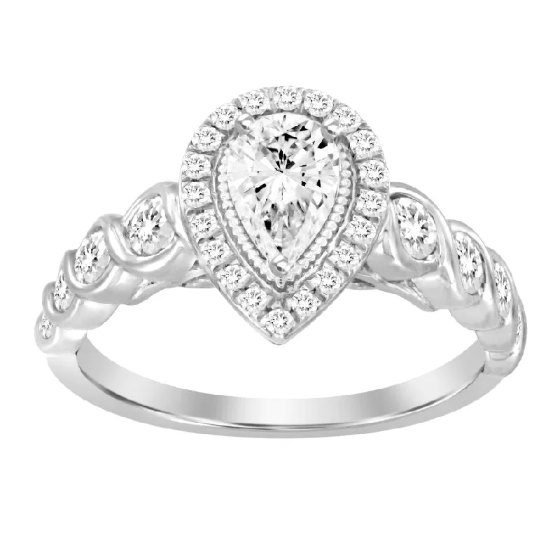 Women’s minimalist ring-LADIES RING 1.00CT ROUND/PEAR DIAMOND 14K WHITE GOLD