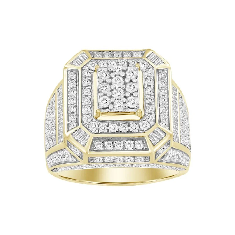 Women’s luxury diamond engagement ring-MEN'S RING 2.60CT ROUND/BAGUETTE DIAMOND 10K YELLOW GOLD