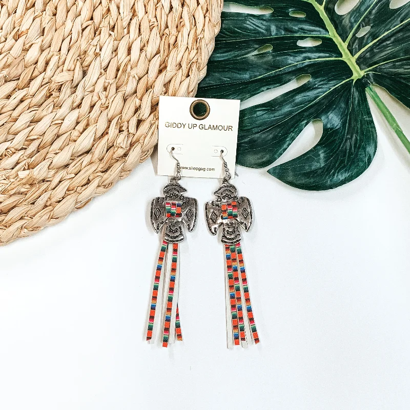 Women’s rainbow earrings-Thunderbird Tassel Earrings in Serape