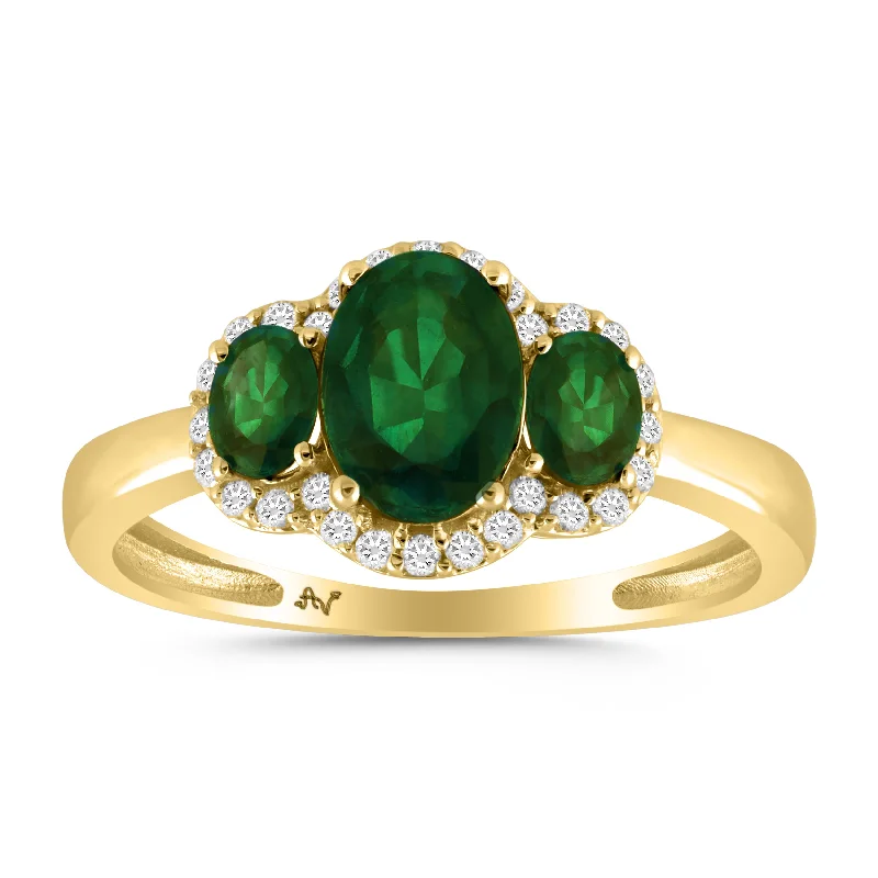 Women’s classic solitaire engagement ring-LADIES RING 1.62CT ROUND/OVAL EMERALD DIAMOND 14K YELLOW GOLD (CENTER STONE OVAL EMERALD DIAMOND-0.50CT)