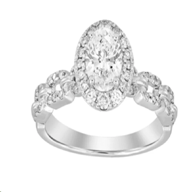 Women’s vintage gold ring-LADIES RING 1.25CT ROUND/OVAL DIAMOND 14K WHITE GOLD (CENTER STONE 0.75CT OVAL DIAMOND)