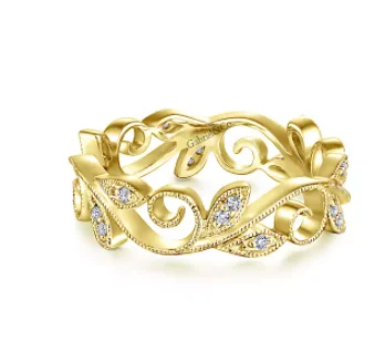 Women’s sapphire ring-14K Yellow Gold Floral Branch Diamond Eternity Ring