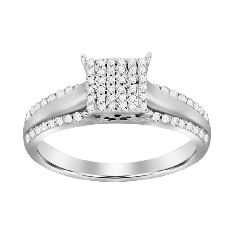 Women’s contemporary engagement ring-LADIES RING 0.20CT ROUND DIAMOND 10K WHITE GOLD