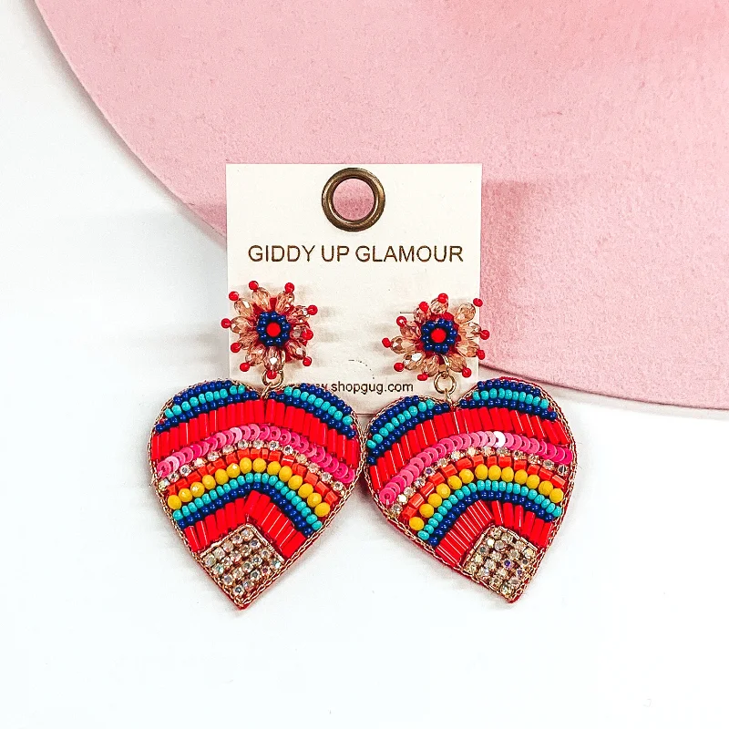 Women’s romantic earrings-Beaded Heart Earrings in Multicolored