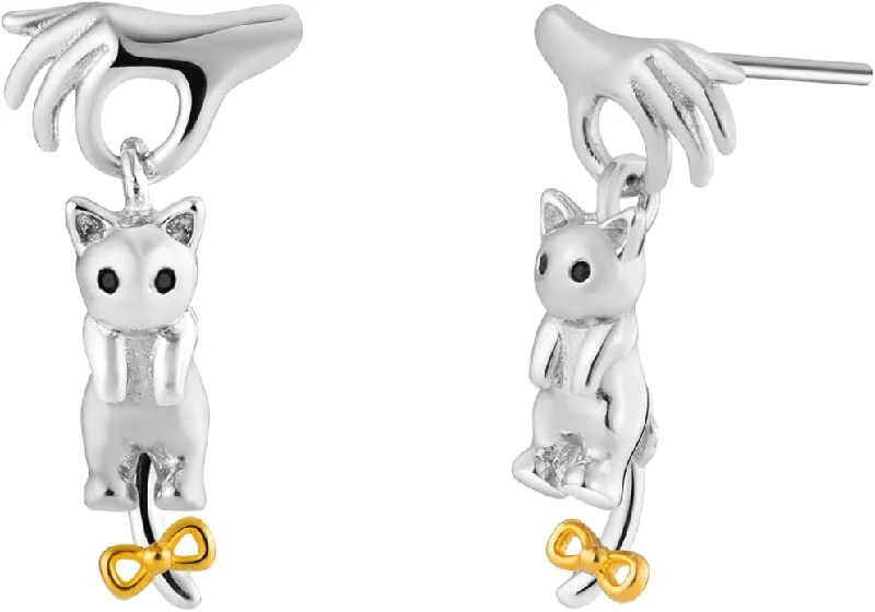 Women’s luxury pearl earrings-Dangling Kitty Cat Earrings