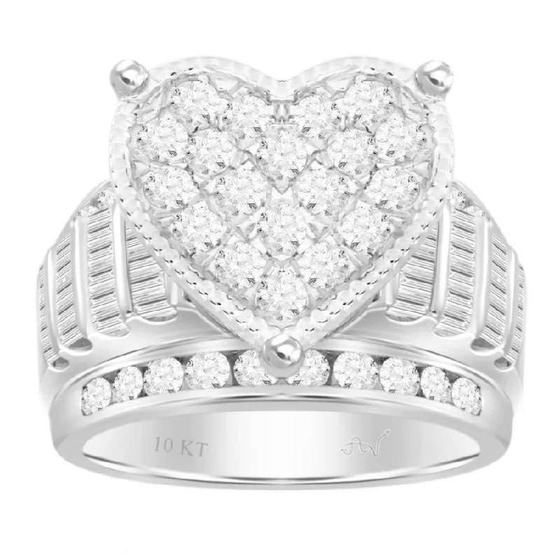 Women’s personalized ring-LADIES RING 3.00CT ROUND/BAGUETTE DIAMOND 10K WHITE GOLD