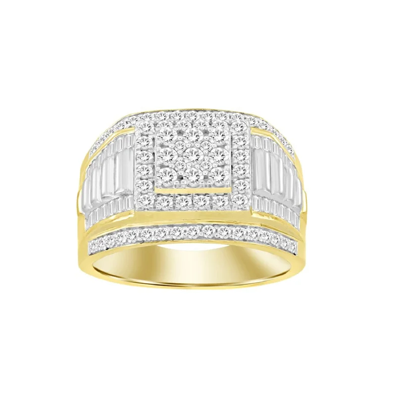 Women’s geometric ring-MEN'S RING 1.50CT ROUND/BAGUETTE DIAMOND 10K YELLOW GOLD