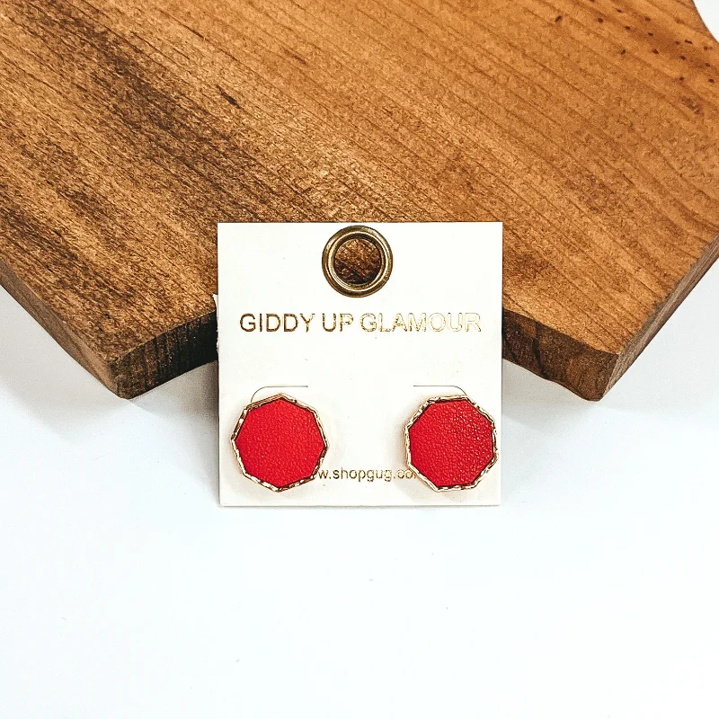 Women’s geometric drop earrings-Hexagon Shaped Stud Earrings in Red