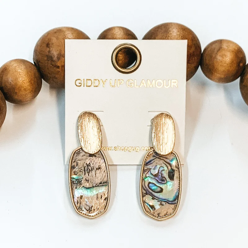 Women’s drop earrings-Abalone Shell Pendant Post Earrings with Gold Accents