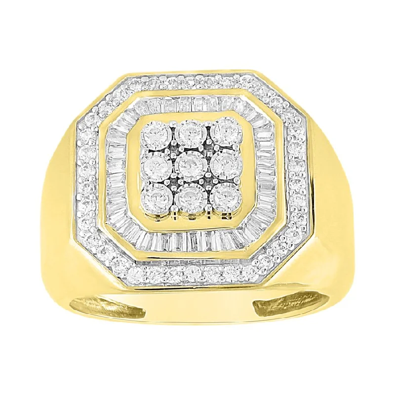 Women’s luxury ring with sapphires-MEN'S RING 1.00CT ROUND/BAGUETTE DIAMOND 10K YELLOW GOLD