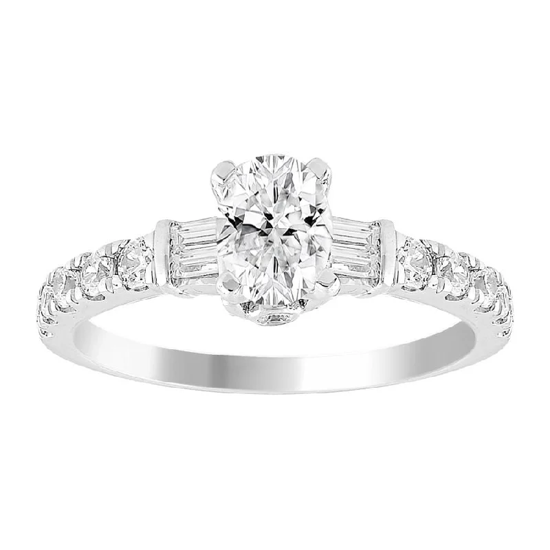 Women’s luxury ring-LADIES SEMI MOUNT RING 0.50CT ROUND/BAGUETTE DIAMOND 14K WHITE GOLD