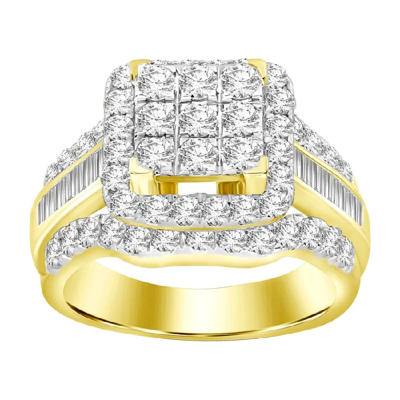 Women’s classic wedding band-LADIES RING 2.00CT ROUND/BAGUETTE DIAMOND 10K YELLOW GOLD