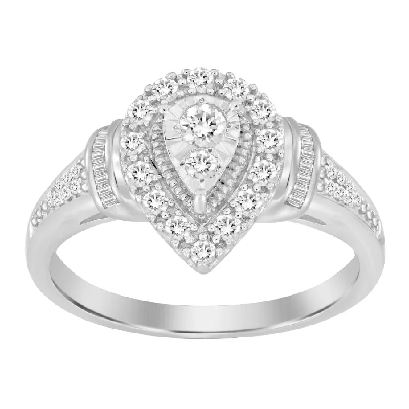 Women’s delicate diamond ring-LADIES RING 0.25CT ROUND/BAGUETTE DIAMOND 10K WHITE GOLD