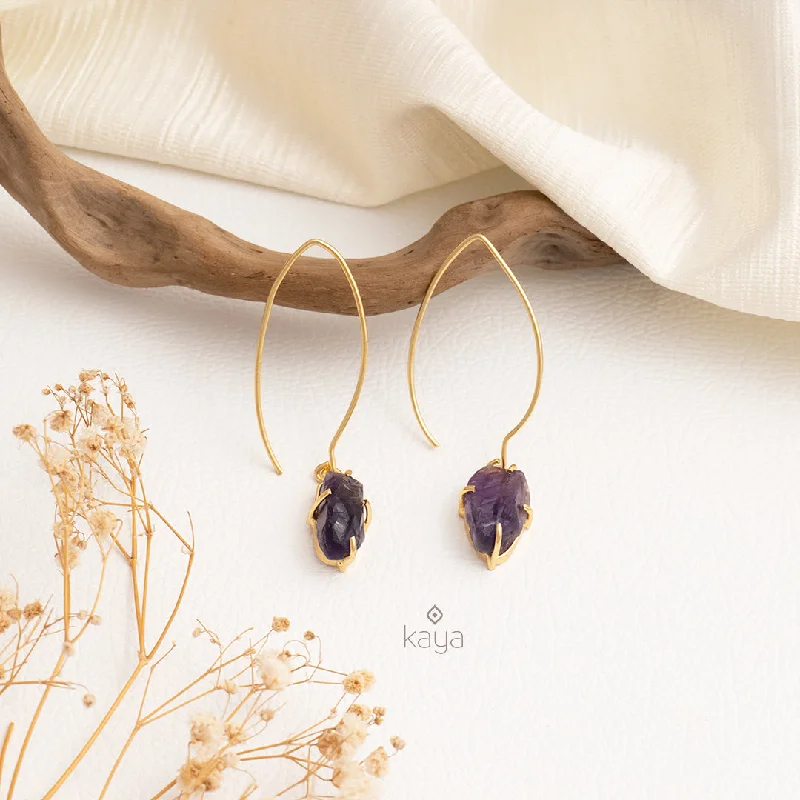 Women’s custom hoop earrings-Fashion Leaf Dangle Natural Raw Stone Hoop Earrings - KE100727