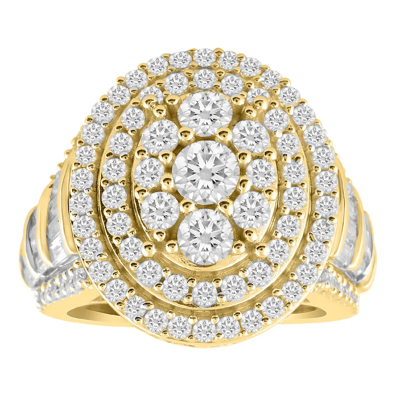 Women’s classic gold wedding band-LADIES  RING 3.00CT ROUND/BAGUETTE DIAMOND 10K YELLOW GOLD