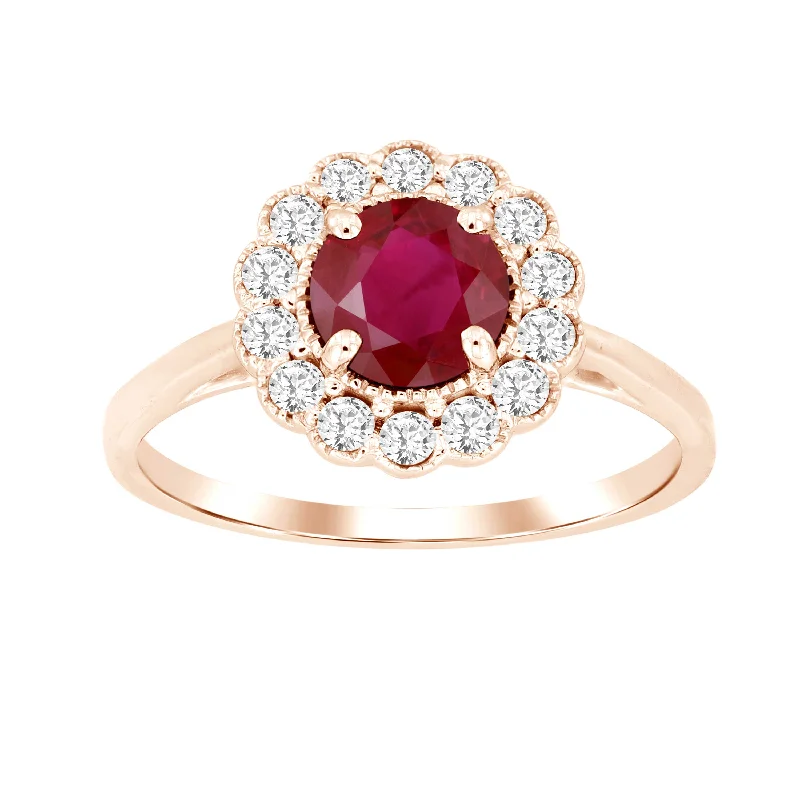 Women’s wedding band-LADIES RING 1.55CT ROUND/RUBY DIAMOND 14K ROSE GOLD (CENTER STONE RUBY APPROX-1.25CT)