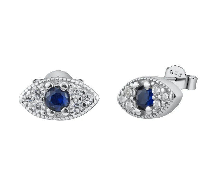 Women’s crystal earrings-Silver Dainty Evil Eye Crystal Pave Stud Earrings