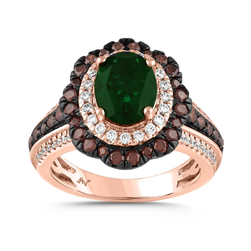 Women’s rose gold ring-LADIES RING 2.95CT ROUND/DARK BROWN/OVAL/EMERALD DIAMOND 14K ROSE GOLD (CENTER STONE 1.90 CT EMERALD DIAMOND)