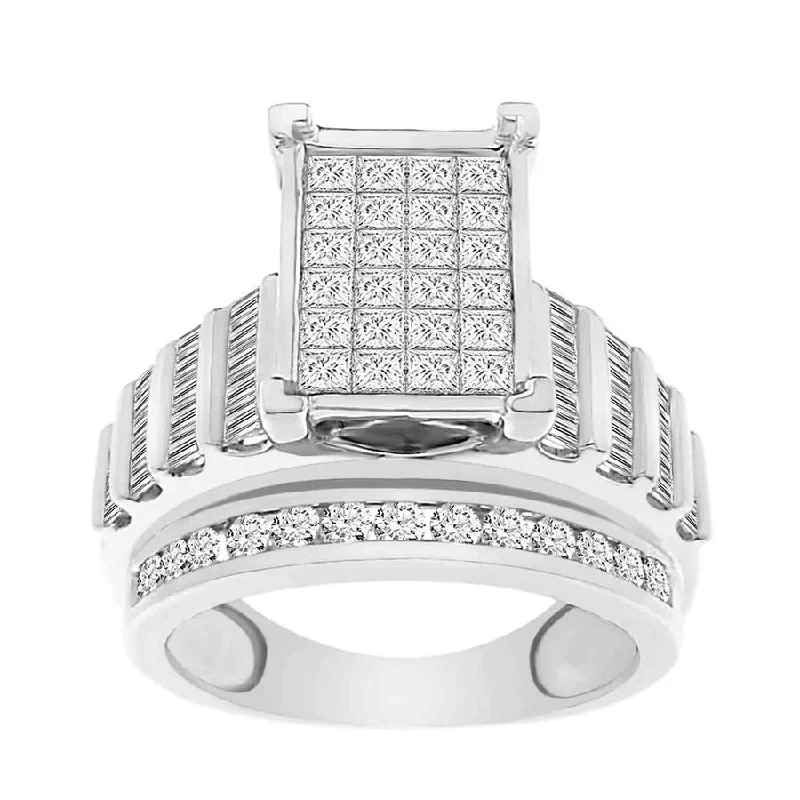 Women’s wedding ring-LADIES RING 2.00CT ROUND/PRINCESS/BAGUETTE DIAMOND 10K WHITE GOLD