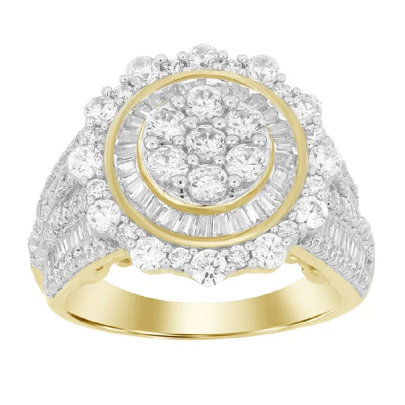 Women’s rose gold ring-LADIES RING 2.00CT ROUND/BAGUETTE DIAMOND 10K YELLOW GOLD