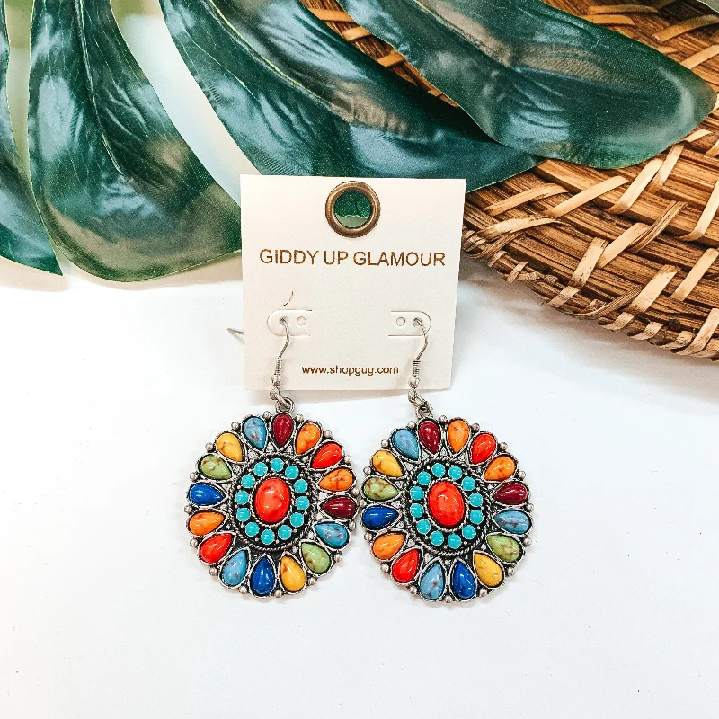 Women’s luxurious gemstone earrings-Western Concho Earrings in Multi