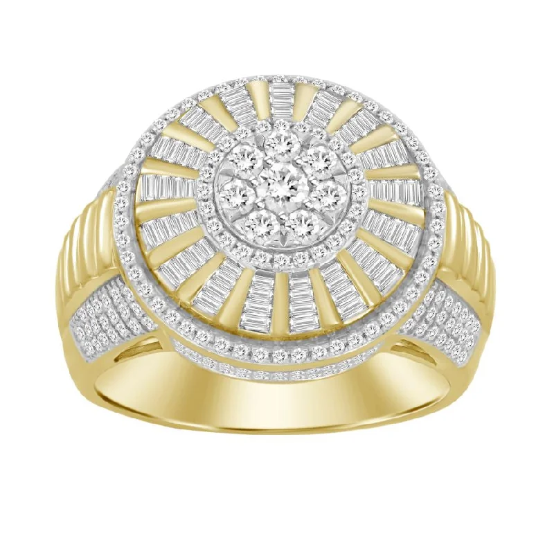 Women’s chic fashion ring-MEN'S RING 1.00CT ROUND/BAGUETTE DIAMOND 10K YELLOW GOLD