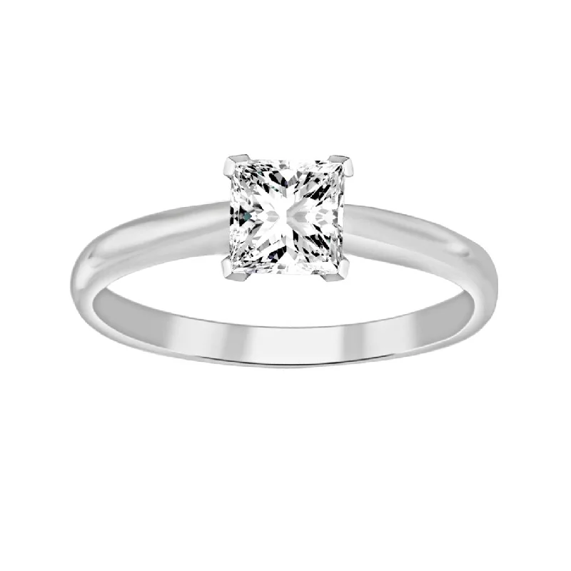 Women’s statement ring-LADIES SOLITAIRE RING 0.33CT PRINCESS DIAMOND 14k WHITE GOLD