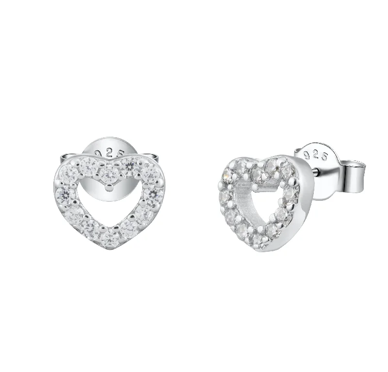 Women’s anniversary earrings-Open Heart Crystal Pave Stud Earrings