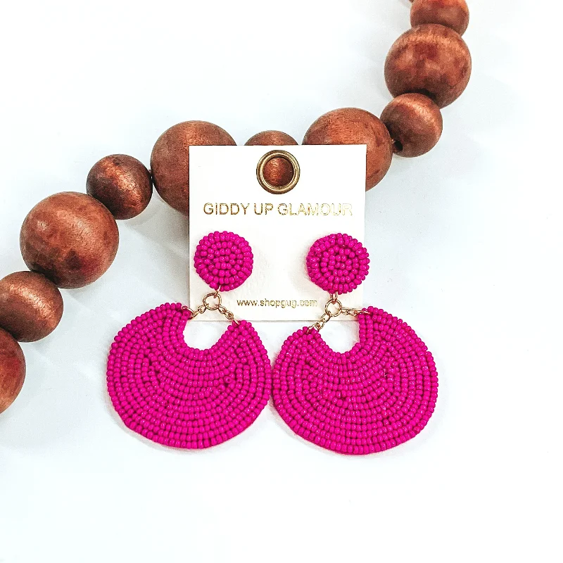 Women’s multi-stone earrings-Mini Pure Perfection Seed Bead 2 Tiered Drop Earrings in Fuchsia