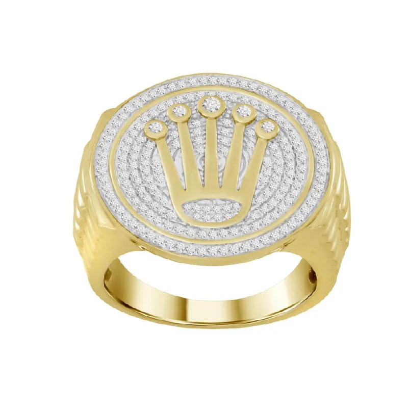 Women’s hand-crafted ring-MEN'S RING 0.60CT ROUND DIAMOND 10K YELLOW GOLD