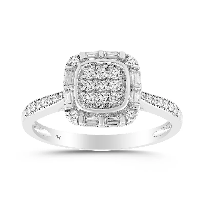 Women’s antique diamond ring-LADIES RING 0.33CT ROUND/BAGUETTE DIAMOND 10K WHITE GOLD