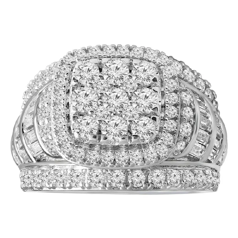 Women’s rare gemstone ring-LADIES RING 1.00CT ROUND/BAGUETTE DIAMOND 10K WHITE GOLD