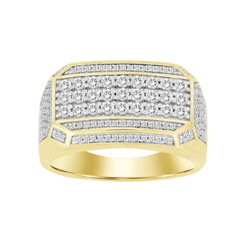 Women’s eco-friendly diamond ring-MEN'S RING 1.00CT ROUND DIAMOND 10K YELLOW GOLD