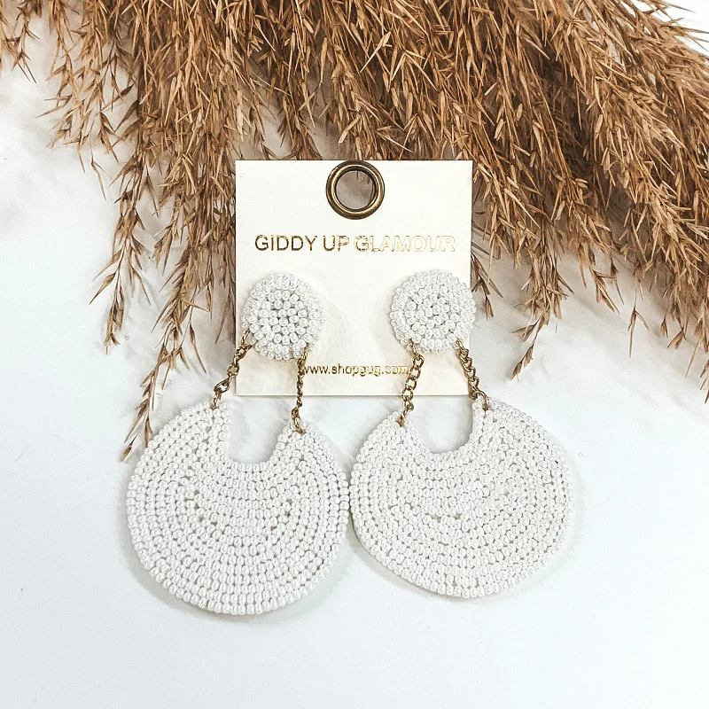 Women’s classic gold earrings-Mini Pure Perfection Seed Bead 2 Tiered Drop Earrings in White