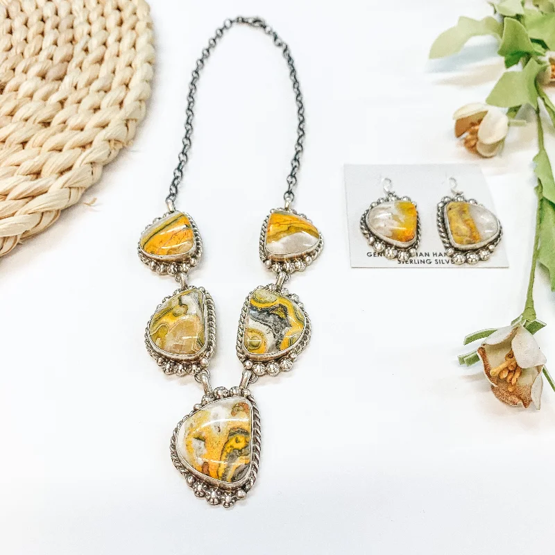 Women’s round diamond earrings-Betta Lee | Navajo Handmade Sterling Silver & Bumble Bee Jasper Necklace + Matching Earrings